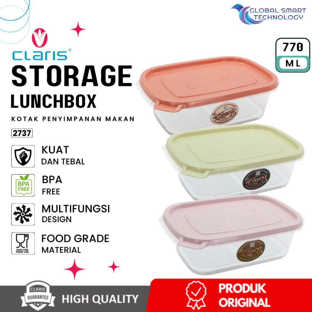 CLARIS 2737 Kotak Makan BPA Free 770ml Box Bekal Lunchbox Microwavable Storage Kontainer Kulkas