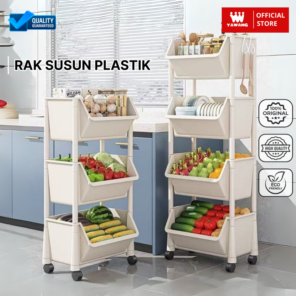 YAWANG Indonesia Rak Susun Buku Anak Makanan Skincare Serbaguna Rak Susun Plastik Dengan Roda Rak Pe