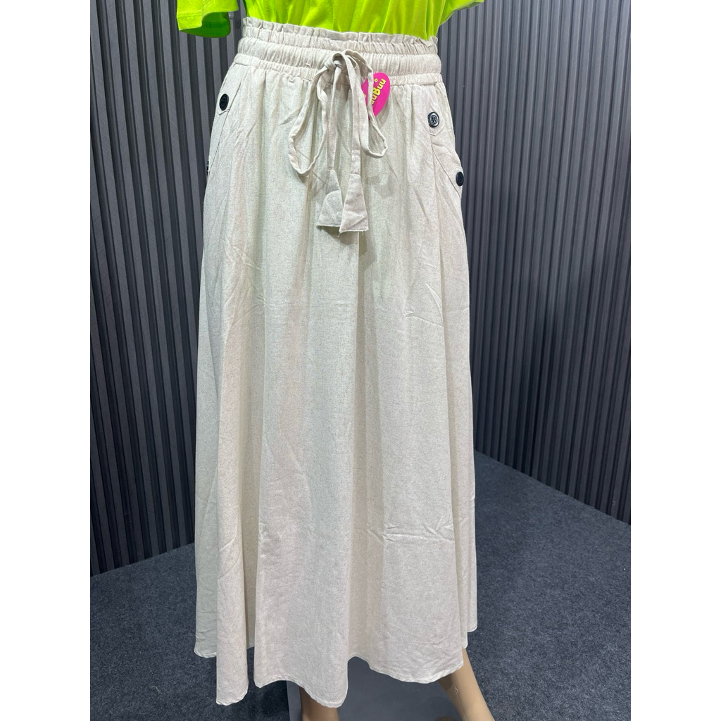 Rok Kargo Kasual bertali warna Cream