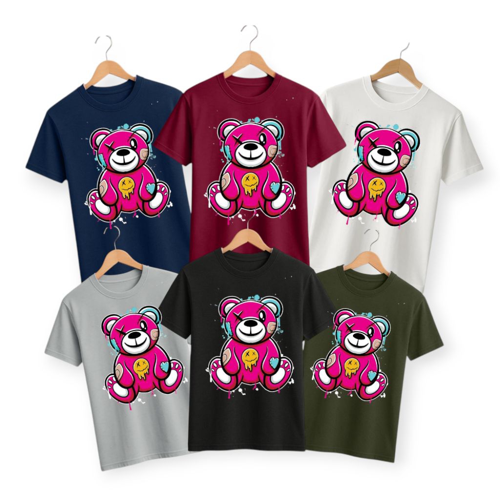 Kaos oversize bear-bear pink ,kaos lengan pendek distro pria wanita