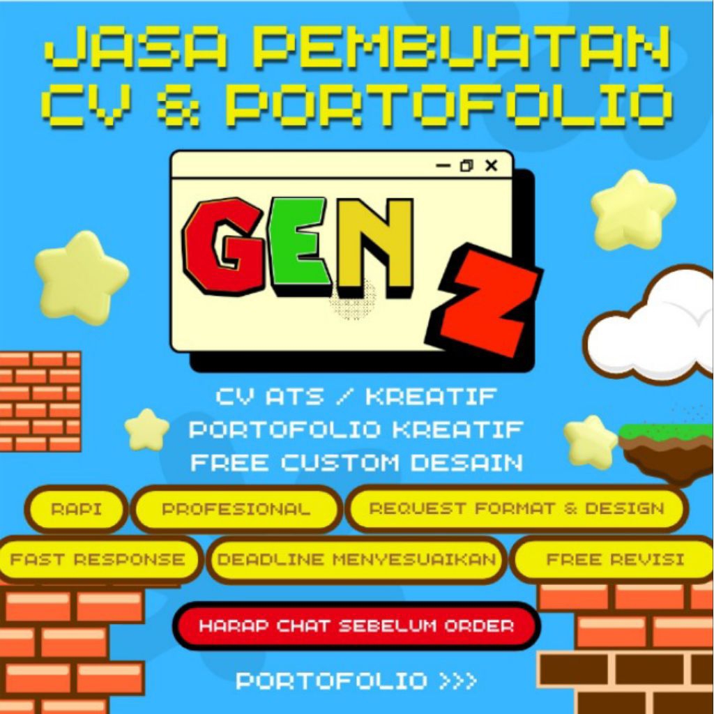 JASA GEN Z PEMBUATAN & DESIGN CV & PORTOFOLIO FORMAL KREATIF ATS VISUAL CUSTOM
