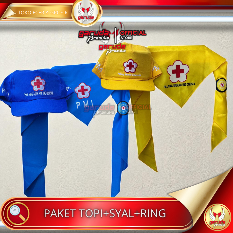 Paket Lengkap syal + Topi + Ring PMR PMI bordir lengkap