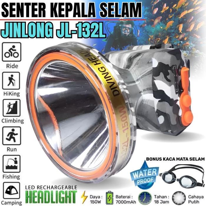 JINLONG JL-132L Senter Kepala Selam 150W Cahaya Putih - Super Terang - waterproof