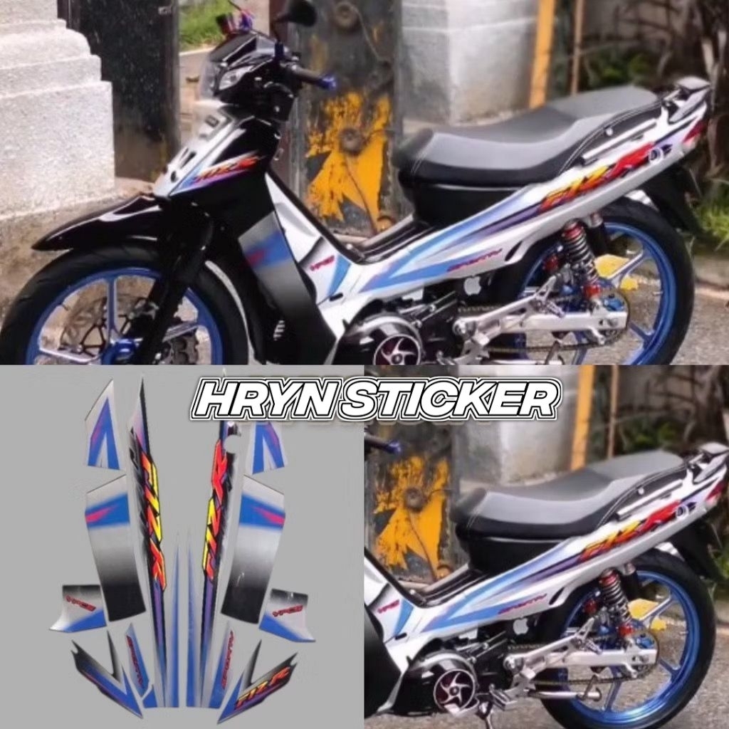 striping fizr premium biru kuning merah hitam oren - striping bodi fizr premium - sticker fizr