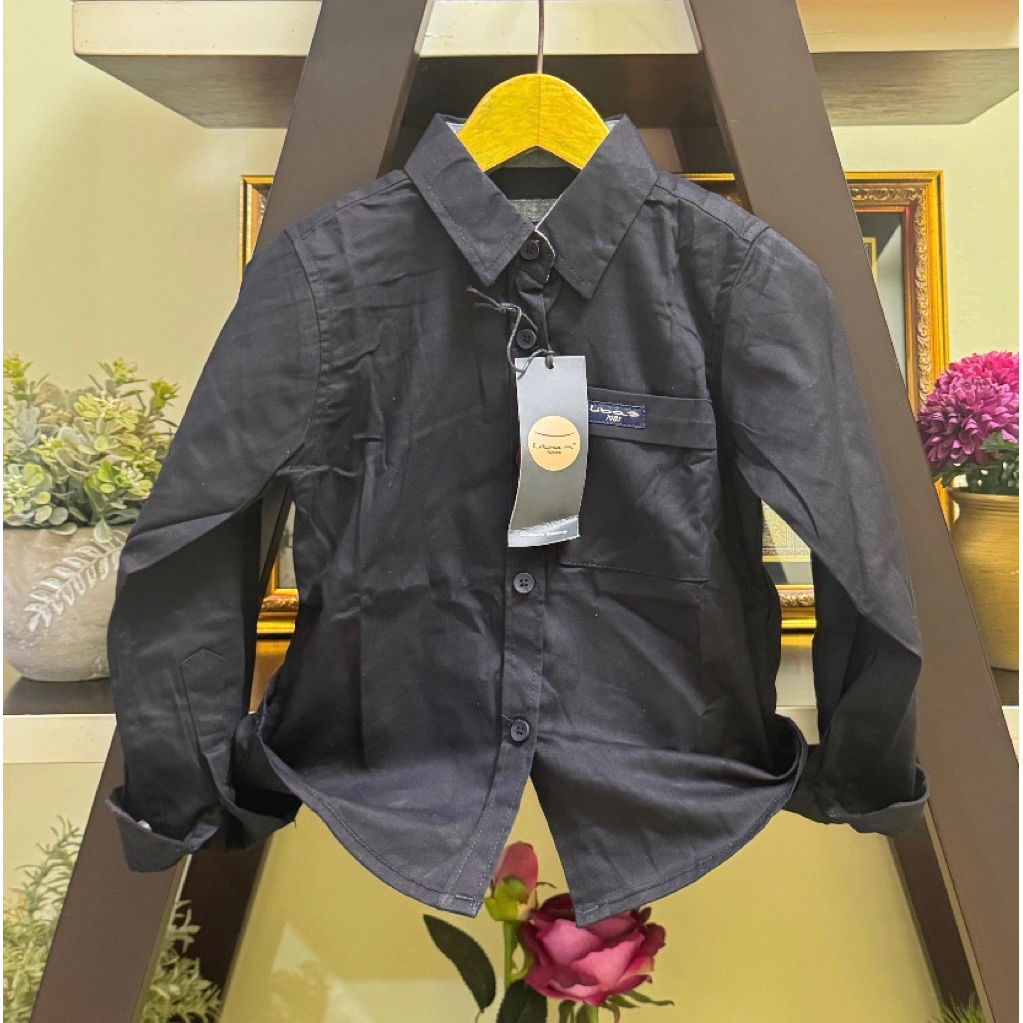 BEST SELLER KEMEJA ANAK LAKI-LAKI 6 BULAN-12 TAHUN POLOS WARNA HITAM LENGAN PANJANG PREMIUM QUALITY 