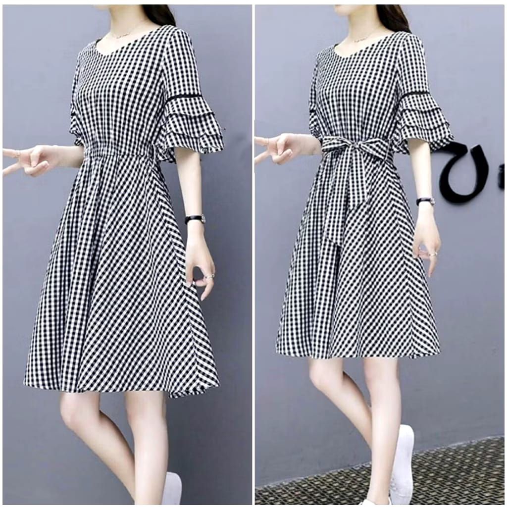 FWG - DRESS SELLA / DRESS FLOWLOVE / DRESS KOTAK / DRESS KOREA STYLE / DRESS WANITA KOREA