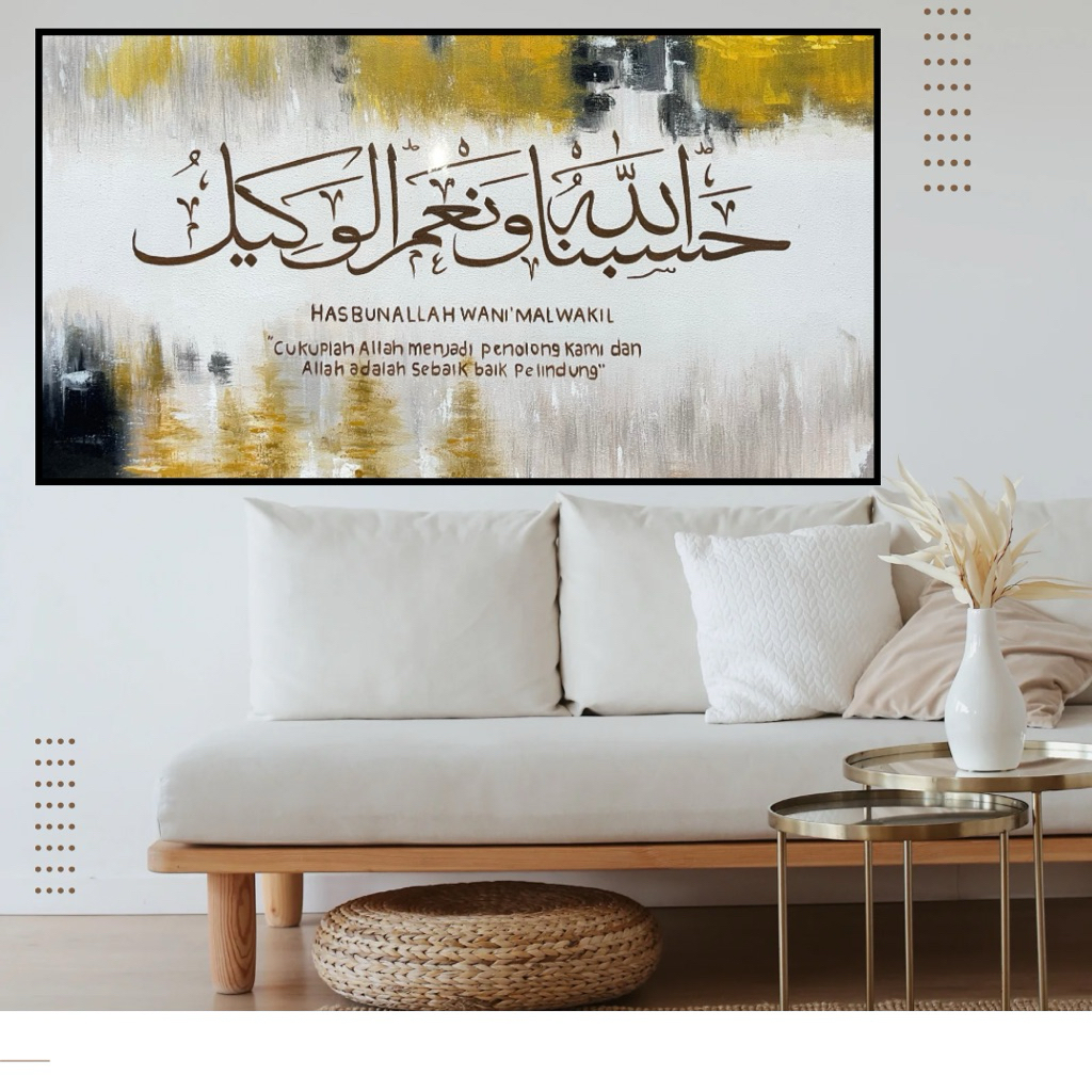 Lukisan Dinding Kaligrafi Hasbunallah - Lukisan Tangan Asli - Hiasan dinding ruang tamu Aesthetic 3D