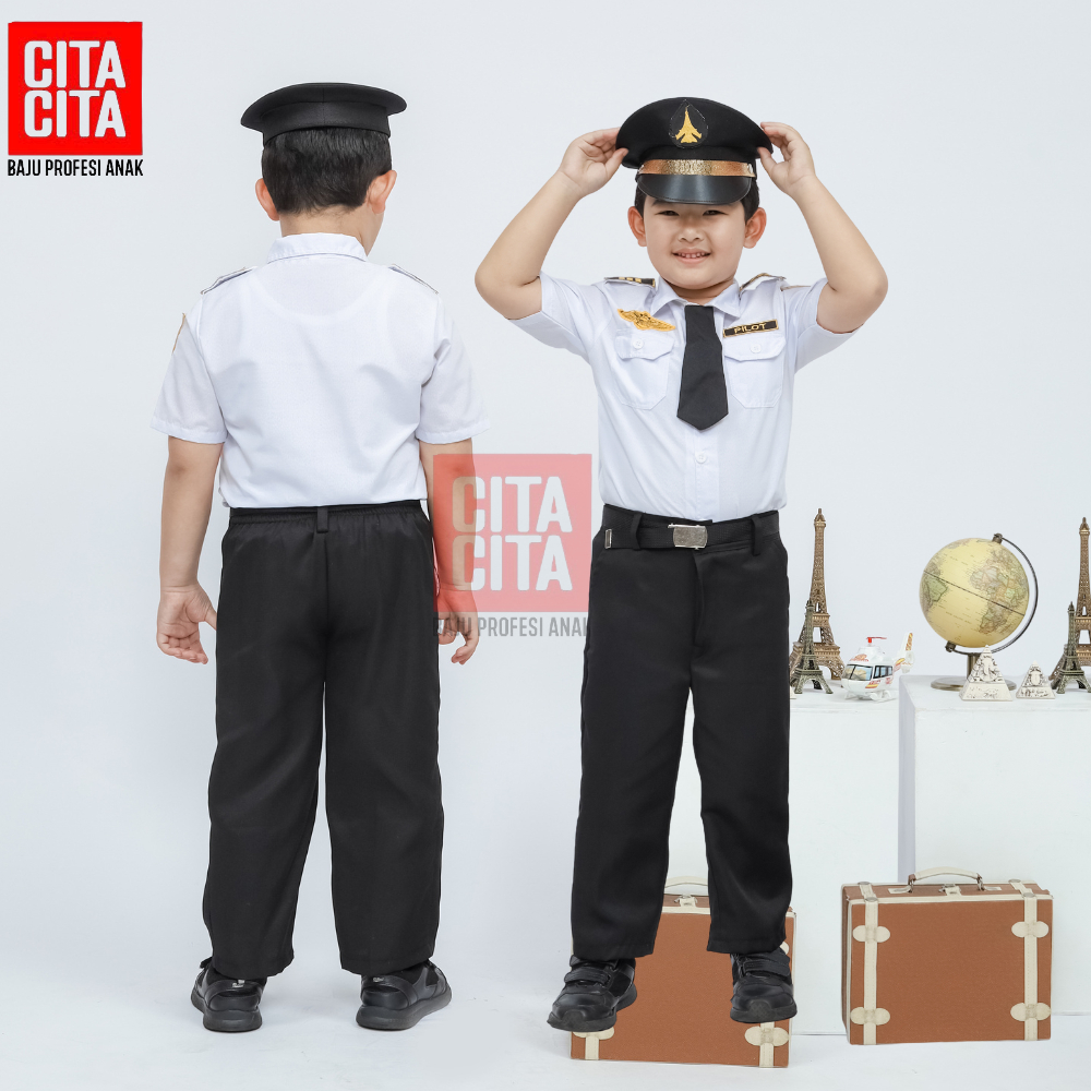 CITA CITA - Baju Pilot Anak Laki Laki Maskapai Penerbangan Custom Profesi Seragam Karnaval TK PAUD