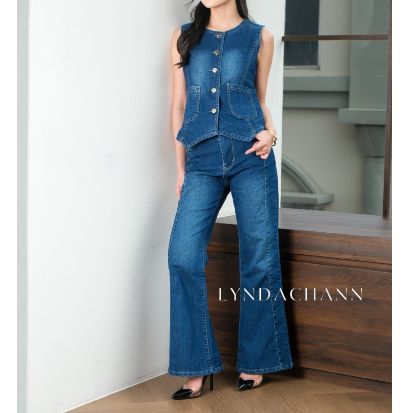 REALPIC  YONA OneSet Celana cutbray Jeans Premium dengan Atasan Vest