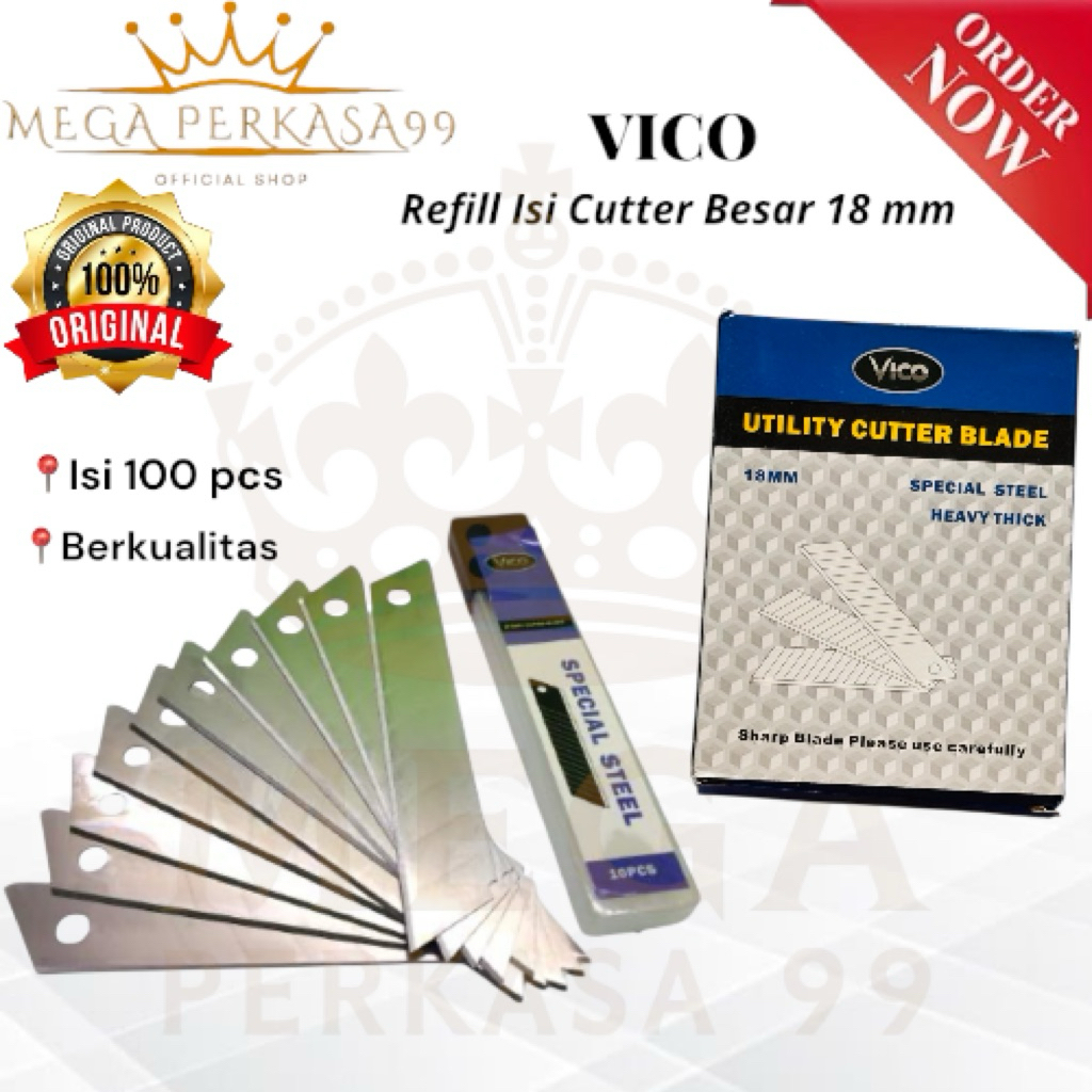 

( isi 100 Pcs ) Refill isi Pisau Cutter VICO Besar 18 mm Isi Cutter