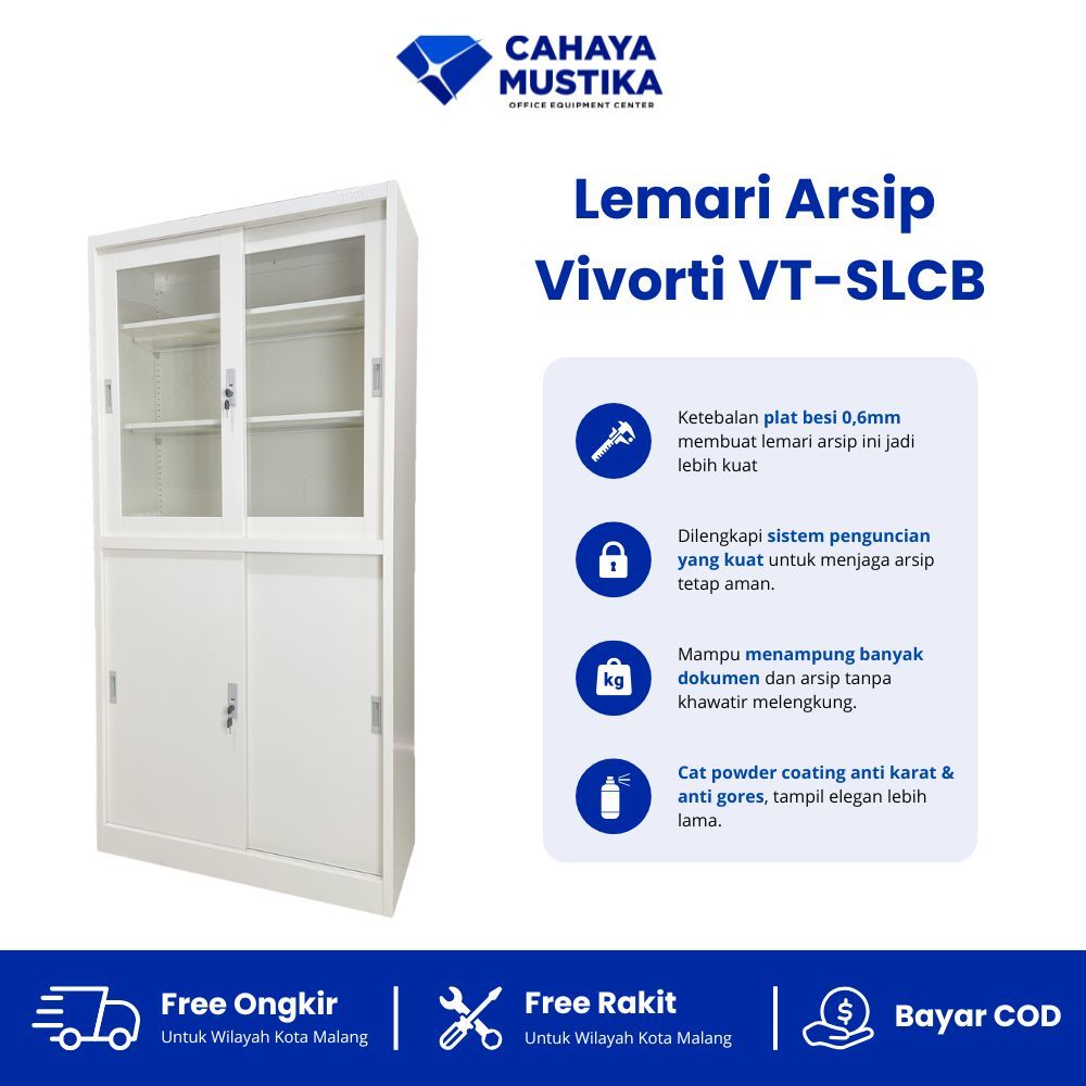 Lemari Arsip Besi 2 Pintu/Lemari Arsip Besi Kaca Vivorti VT-SLCB - Material Tebal & Anti Karat
