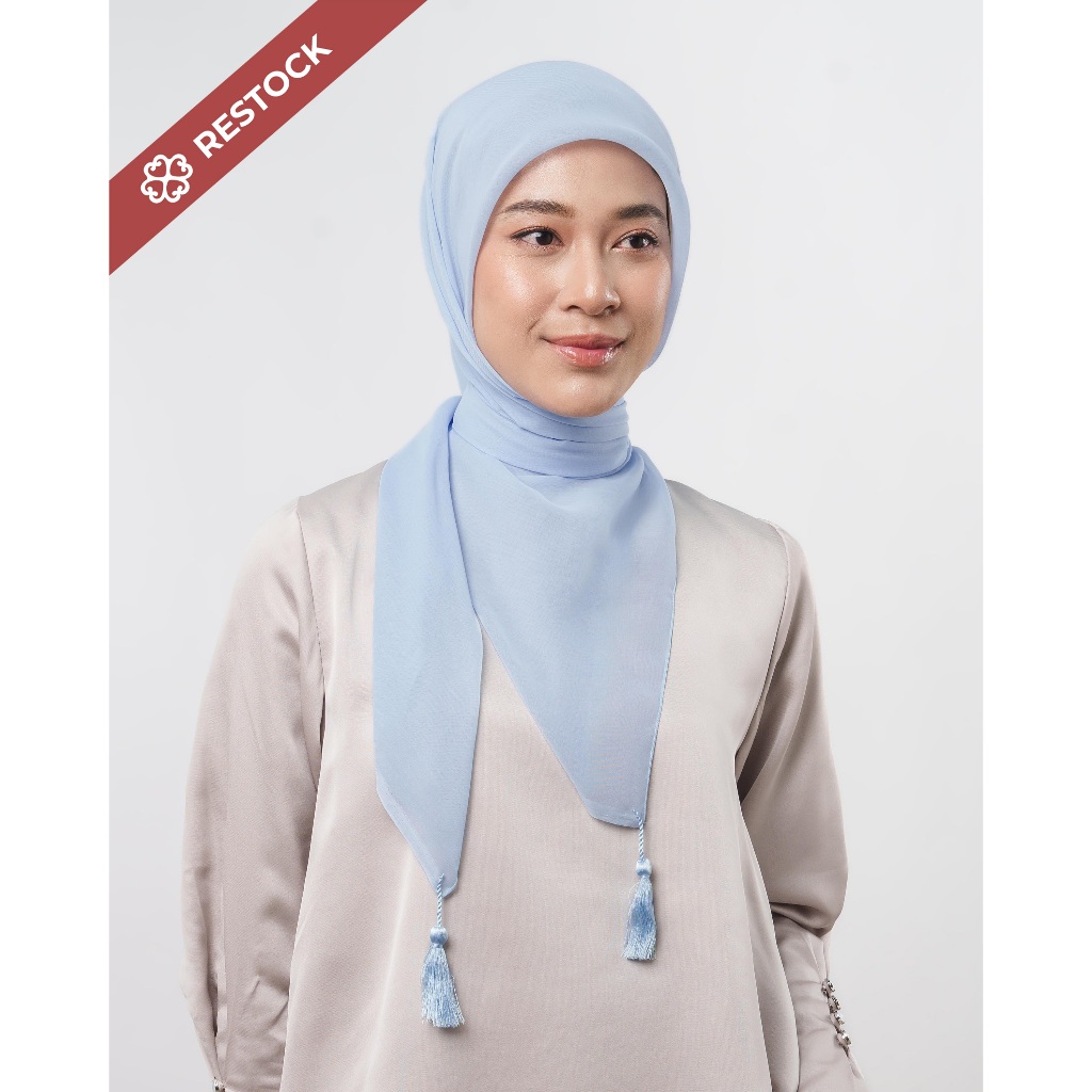 napocut Hijab - Plain Tassel - Hijab Segiempat Paris Jepang Premium Ronce Blue & Green Series 115 x 