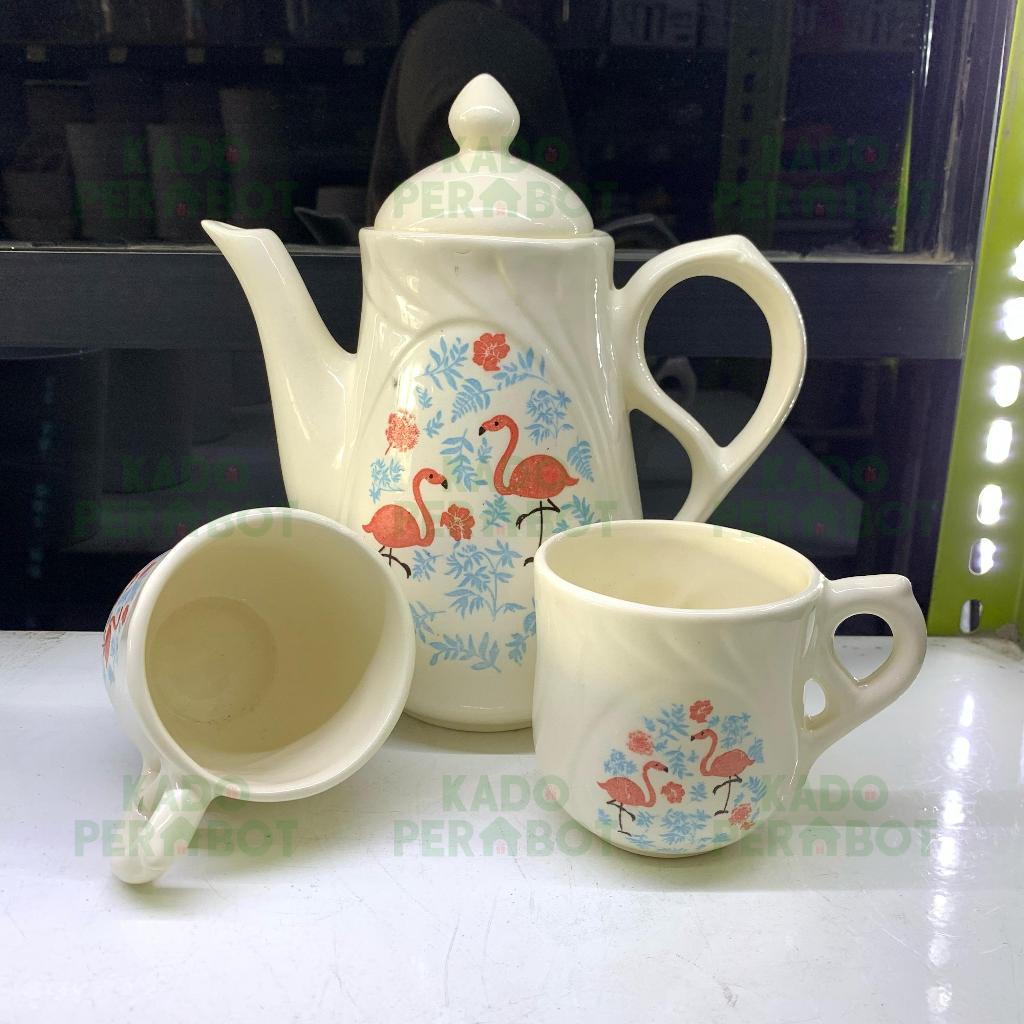 Kanset Jumbo Teko Set Cangkir 2Pcs -Teko Hampres Wedding-Teko Air Napoleon 1Set-Teko Keramik Cantik