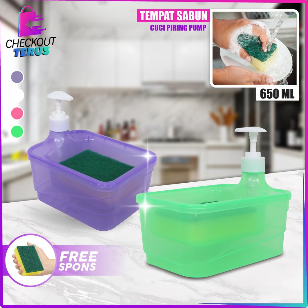 CT C1001 Tempat Sabun Cuci Piring Petak 2IN1 650ML dengan Pump Free Spons Soap Pump Dispenser Sabun 