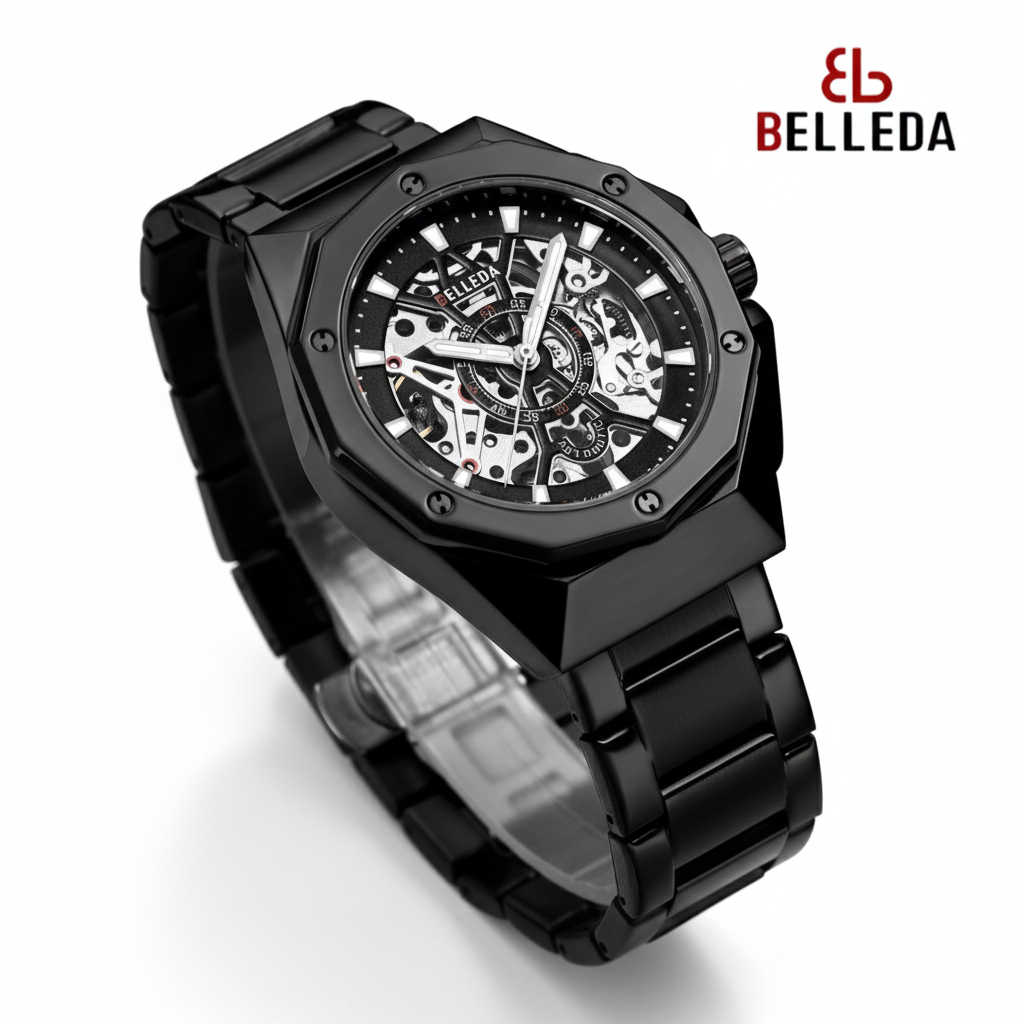 BELLEDA Jam Tangan Pria SN 9476 Automatic Rantai Stainless Mewah Original Anti Air Analog Original