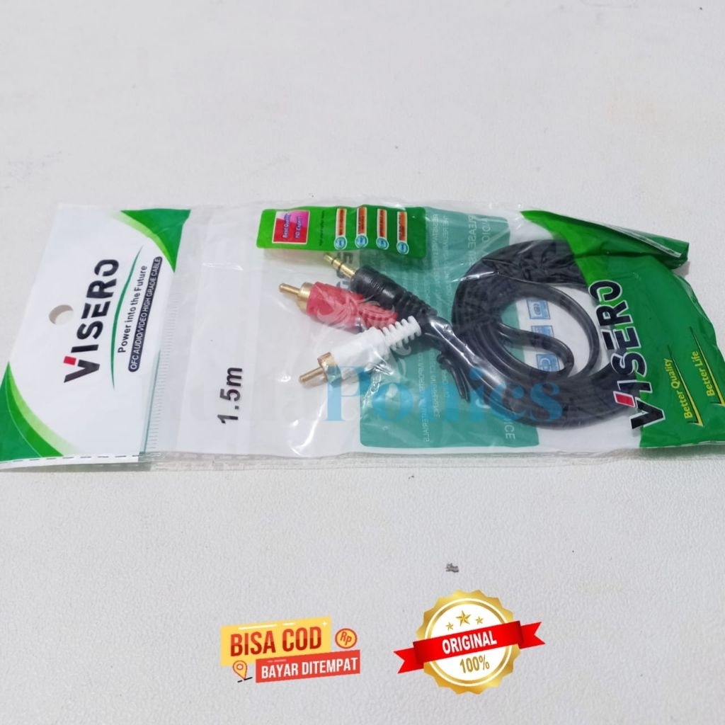 Kabel Audio Visero 1.5M Original – Kabel RCA 3.5mm ke 2RCA Stereo AUX HP Laptop TV ke Speaker Amplif