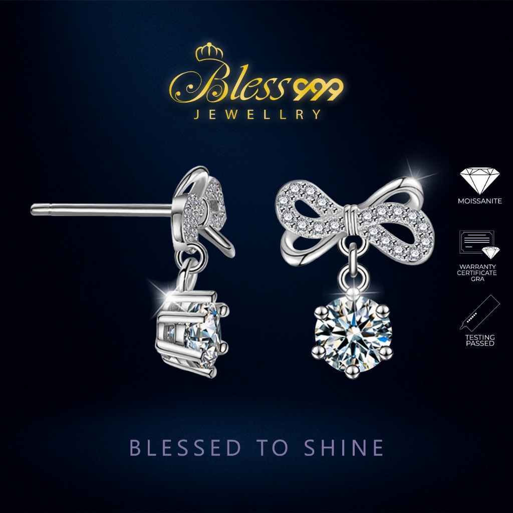 Anting / Earrings Tusuk Ribbon Stone Moissanite Sertifikat GRA original