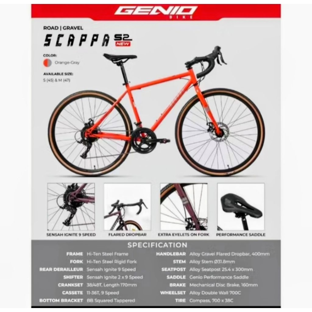 Sepeda Hybrid Roadbike Genio Scappa S2 18sp 2x9 Original By United
