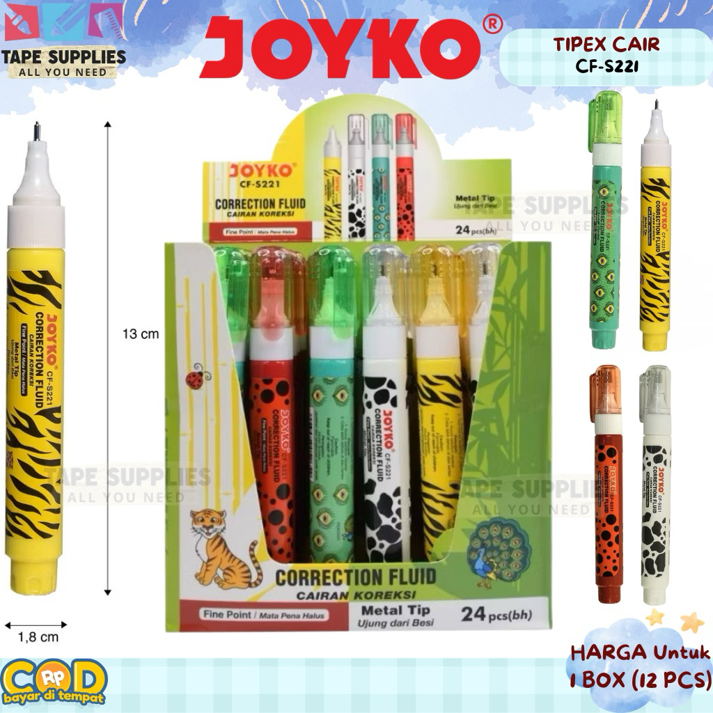 

(12 PCS) JOYKO Tipex Cair CF-S221 Correction Fluid Pen Metal Tip