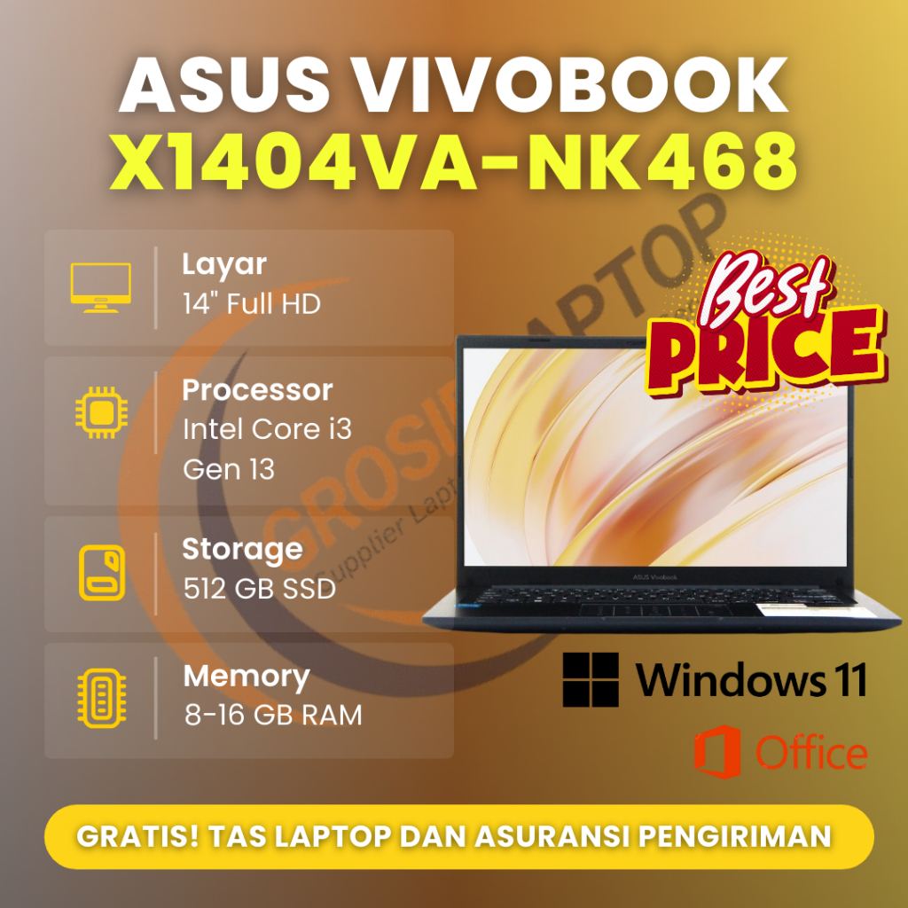 BARU Laptop Asus VivoBook X1404VA-NK468 Core i3-1315U Ram 16Gb Ssd 512Gb 14" FHD - Laptop Core i3