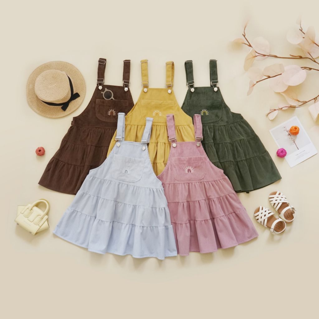 Littleil- Anya Overall Corduroy sampai usia 8 tahun/Overall Dress anak perempuan/Baju kodok anak cew