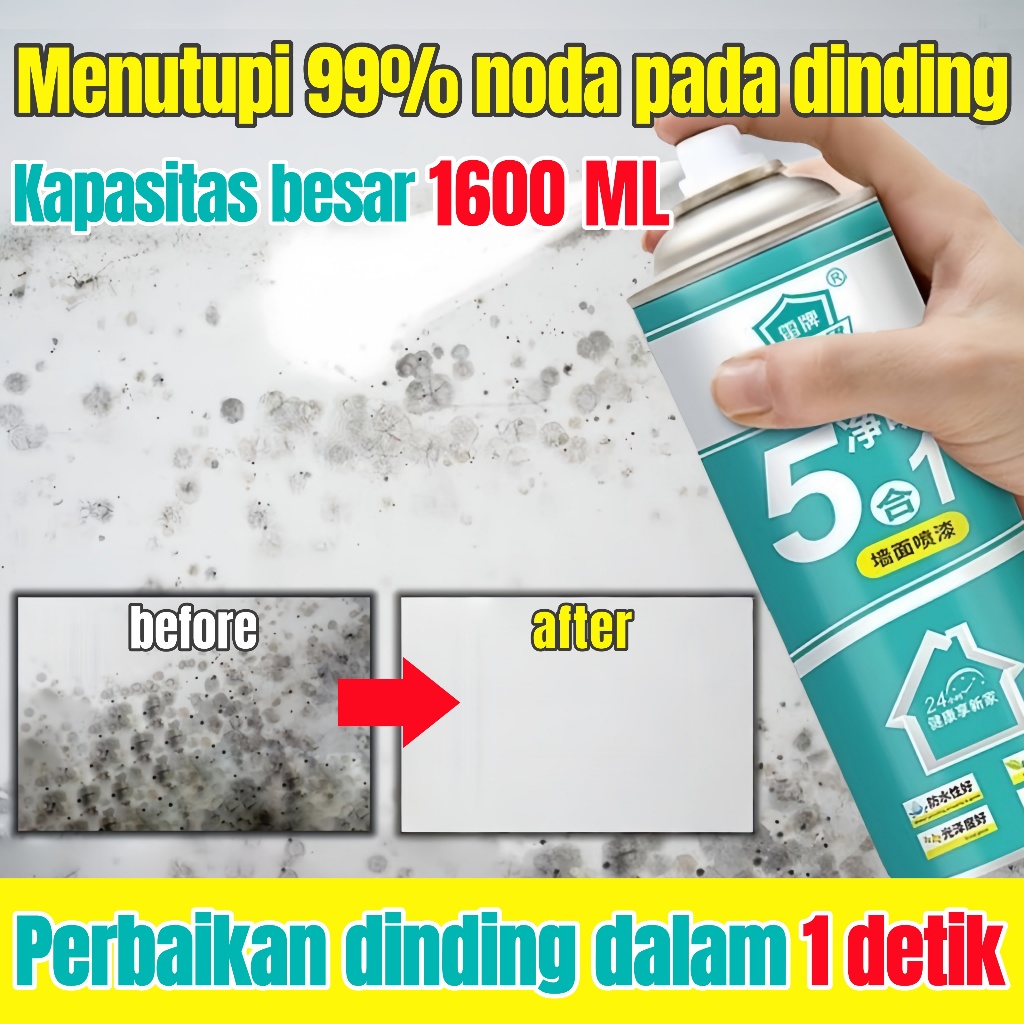 Dempul tembok retak dan bolong 1600ML Pembersih jamur&noda coretan tembok Cat anti bocor waterproof 