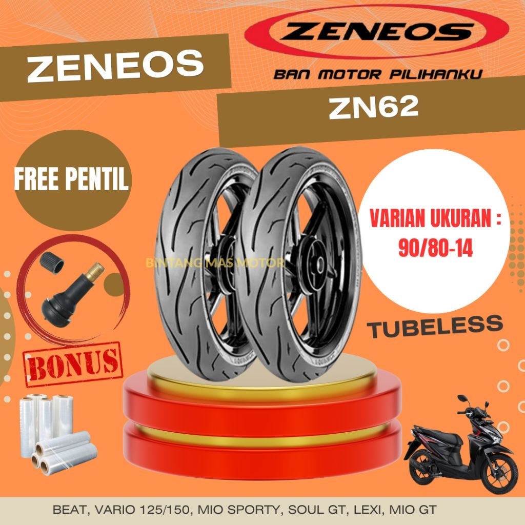 (Free Pentil) Zeneos ZN62 90/80-14 Tubeless Ring 14