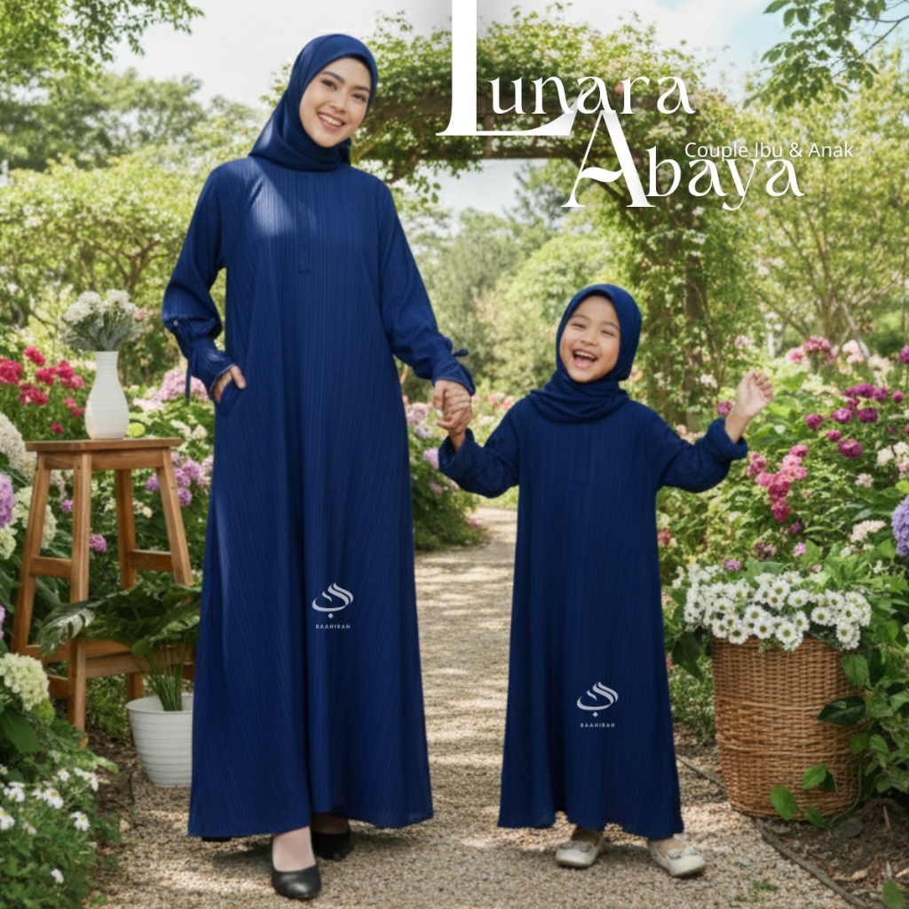 Baahirah - Lunara Abaya Couple Ibu Anak Warna Navy | Abaya Anak Terbaru | Baju Gamis Keluarga
