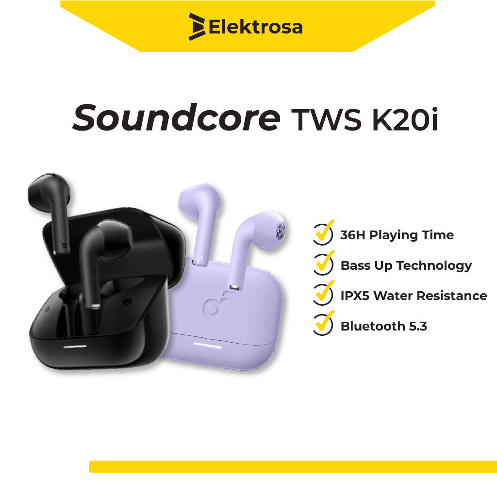 Anker Soundcore K20i – TWS Wireless Earbuds Tanpa Karet | Headset Bluetooth Ringan, Nyaman, Bass Boo