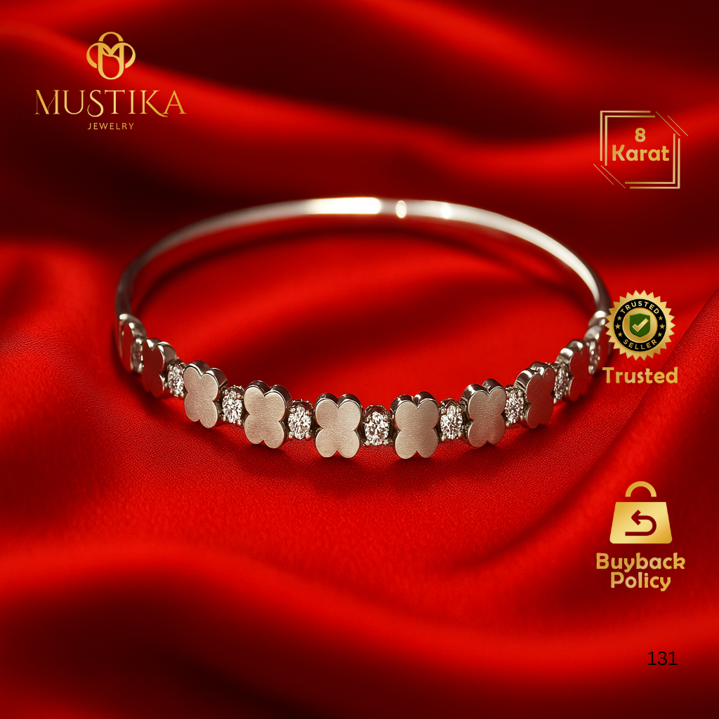 Gelang Emas Putih 8K / 375 Model Bangle Keroncong Fashion [Claire] Mustika Gold Jewelry