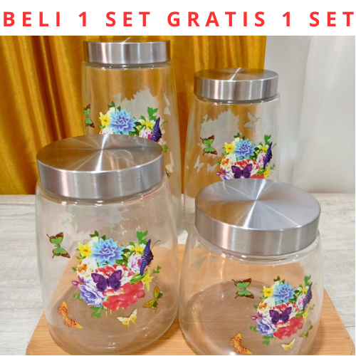 Mossiva Toples Kaca BELI 1 SET GRATIS 1 SET PREMIUM  4PCS Motif Kupu Kupu / Toples Lebaran / Bahan K