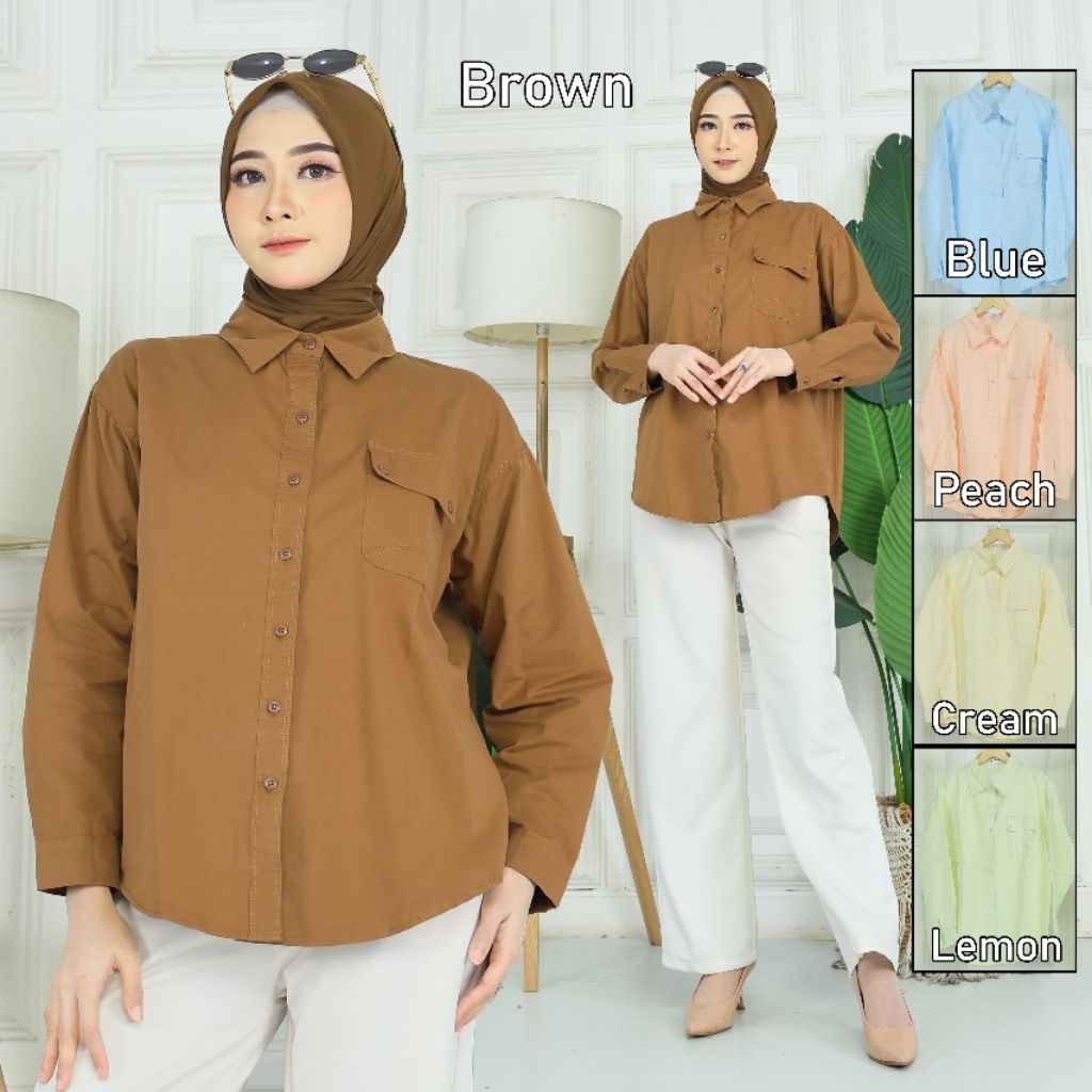 98192 HBT / Kemeja HBT Rika kantong satu / kemeja HBT / Kemeja Oversize / Atasan Wanita / HBT softje