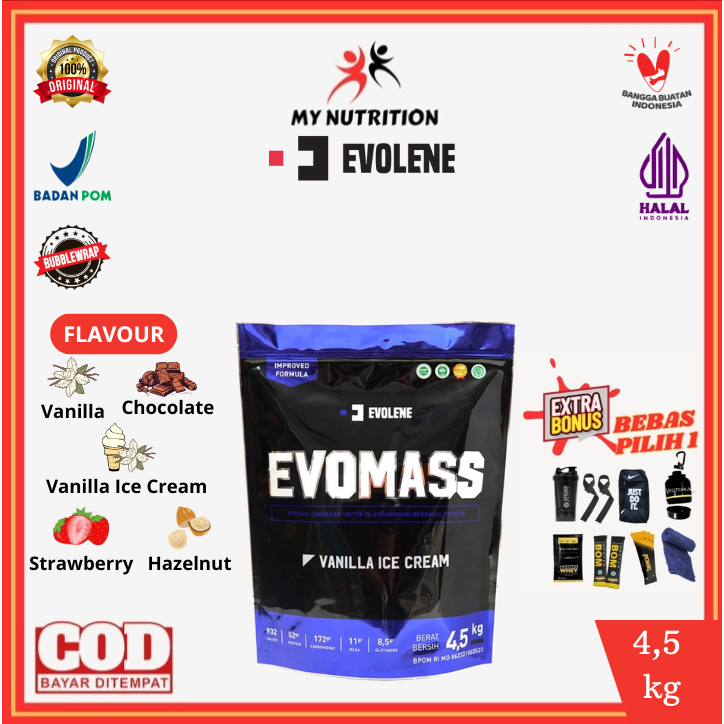 Evolene EVOMASS 10 lbs 4.5 kg 20 Serving Susu Suplemen Fitness Gym Evo Mass Weight Gainer Gain Penam