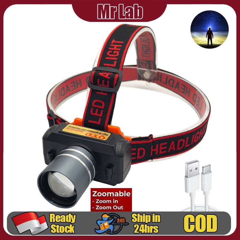 QYD Q128 Head Lamp Super Terang Outdoor Anti Air Waterproof Zoom LED Headlamp Senter Kepala Super Te
