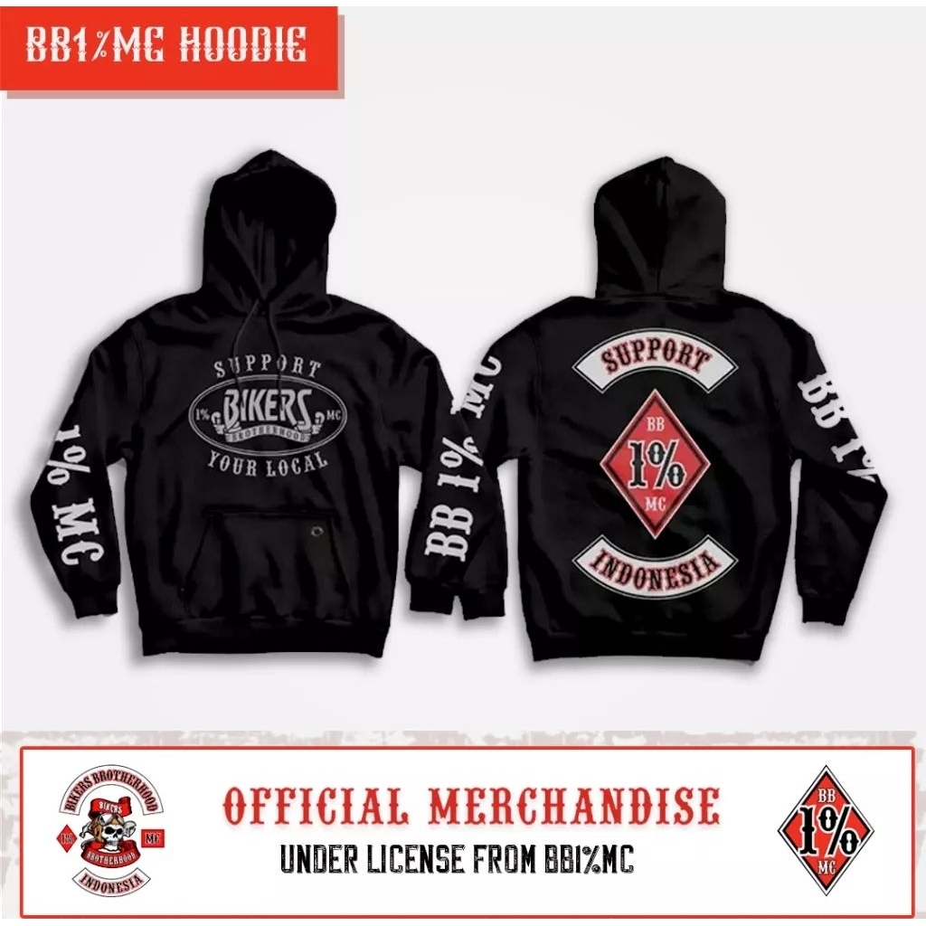 HOODIE JACKET BIKERS BROTHERHOOD 1% SUPPORT YOUR LOCAL BB MC 1% CUTTON FLEECE/JUMPER ANAK MOTOR KERE