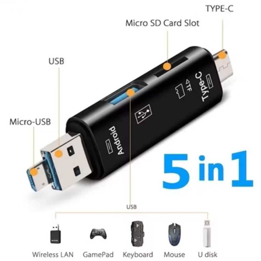 Card Reader 5 In 1 Mobile Phone TF Card Type-C Micro Adapter OTG Card Reader Multifungsi