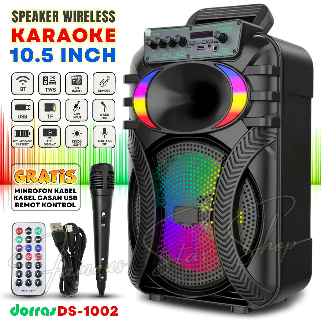 10.5 Inch FULL BASS Speaker Bluetooth Karaoke Wireless Speaker TV, HP, Laptop, Komputer SPEAKER DORR
