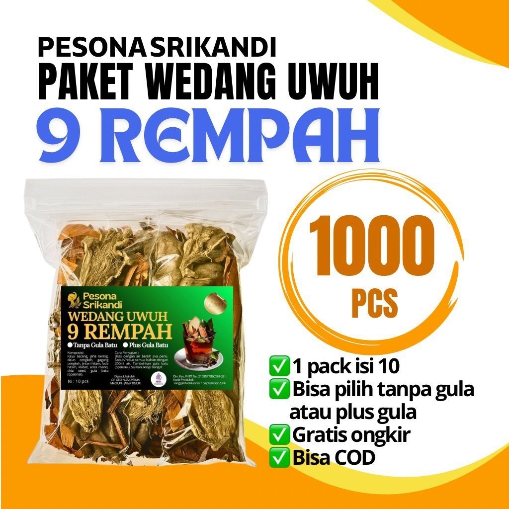 

Paket 100pack (1000pcs) Wedang Uwuh 9 Rempah Pesona Srikandi