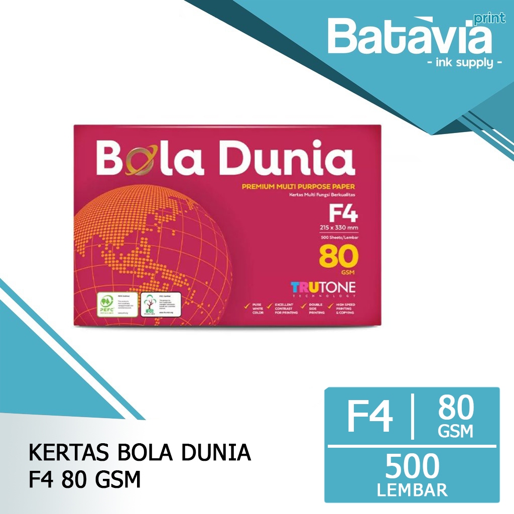 Kertas HVS F4 80 GSM Bola Dunia 1 Rim / 500 Lembar