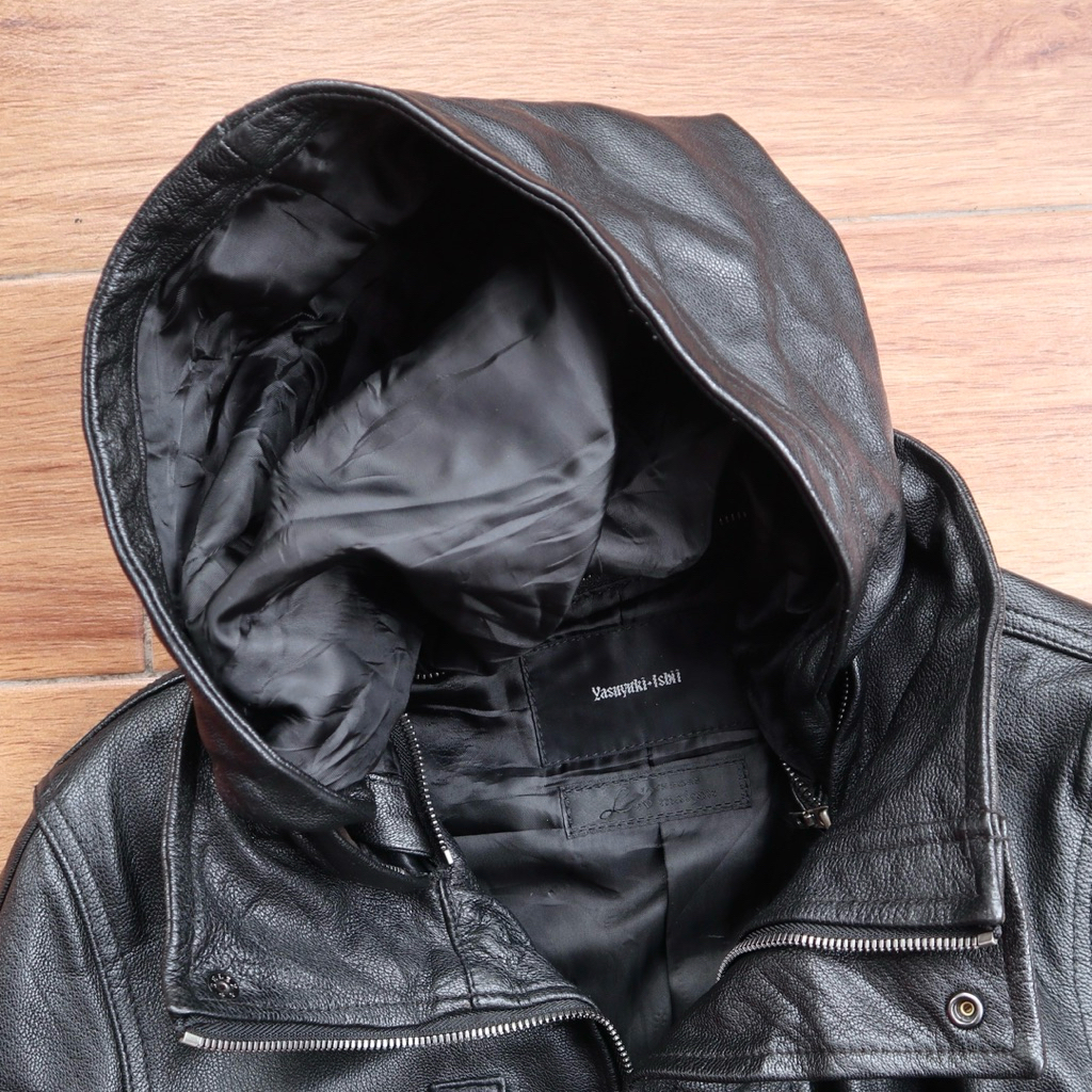 Jaket kulit asli goat skin bomber MA1 jaket kulit hoodie biker hodie rider hudi genuine leather jack