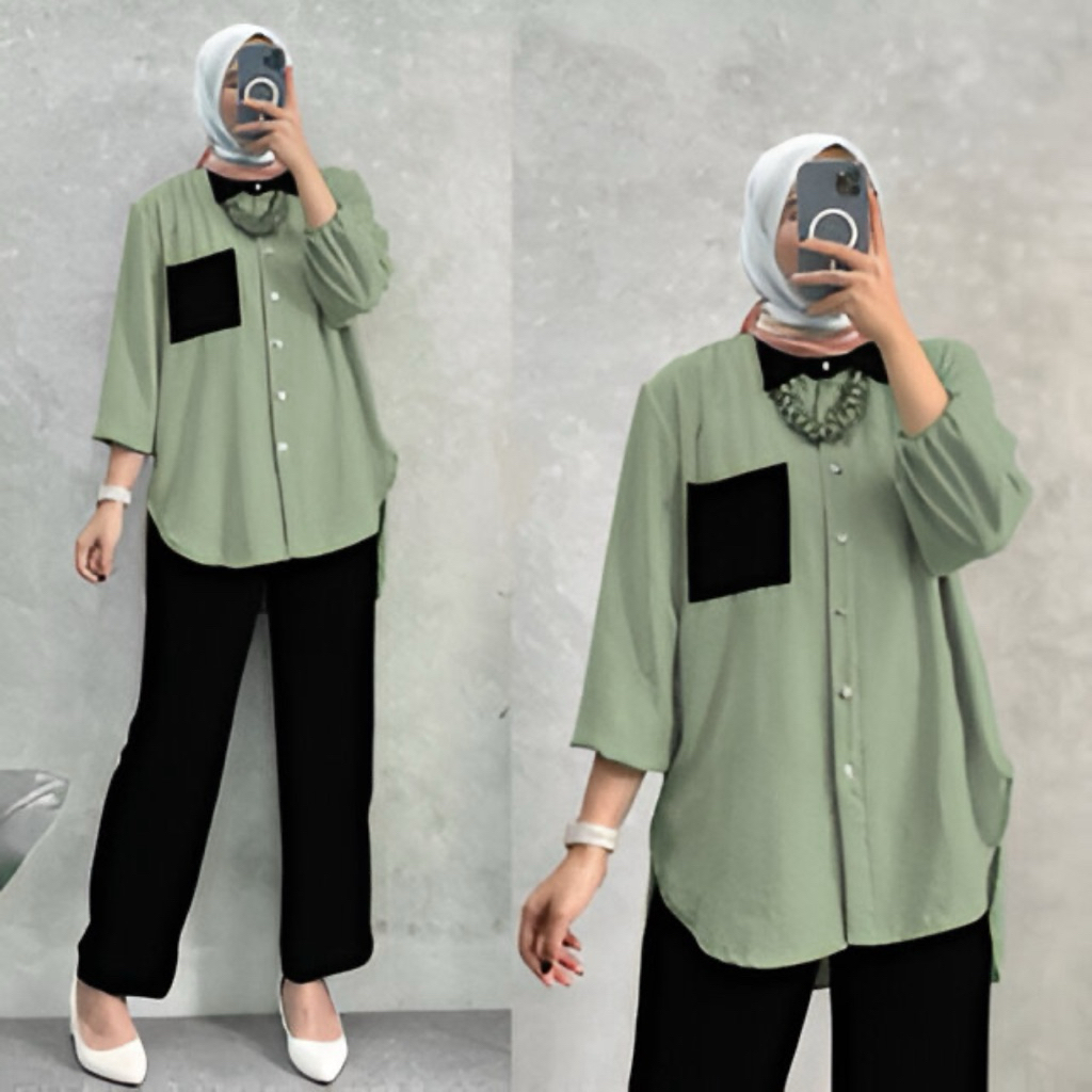 Allena Shirt - One Set Premium Setelan Crinkle Airflow Setelan Crinkle Import Stelan Crinkle Jumbo M