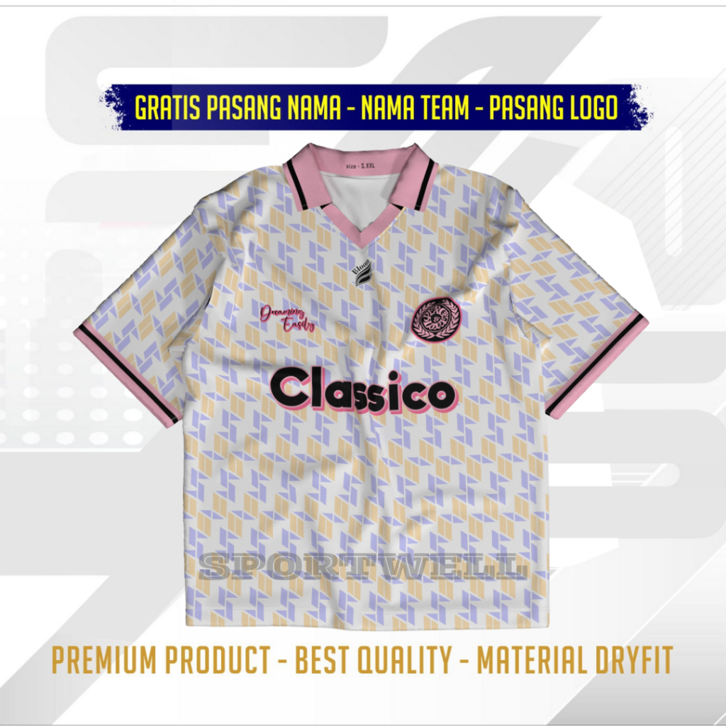 Jersey Classico White Collar Full Printing Premium Jersey Vintage Gratis Pasang Nama Dan No Punggung