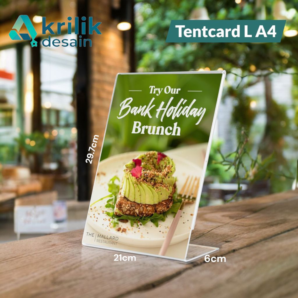 Tempat Brosur Akrilik A4 type L|Tentcard Potrait A4|Display menu A4
