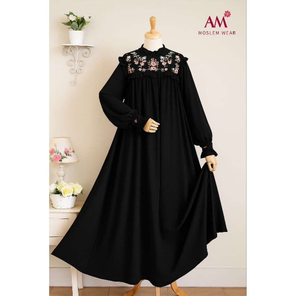 AMW22 Gamis Akhwat Bordir Set Gamis Safar dan Cadar Tali Wanita S M L dan XL