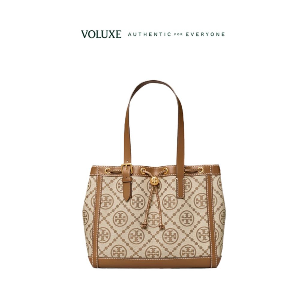 Tb Perry T Monogram Jacquard Small Tote Hazelnut