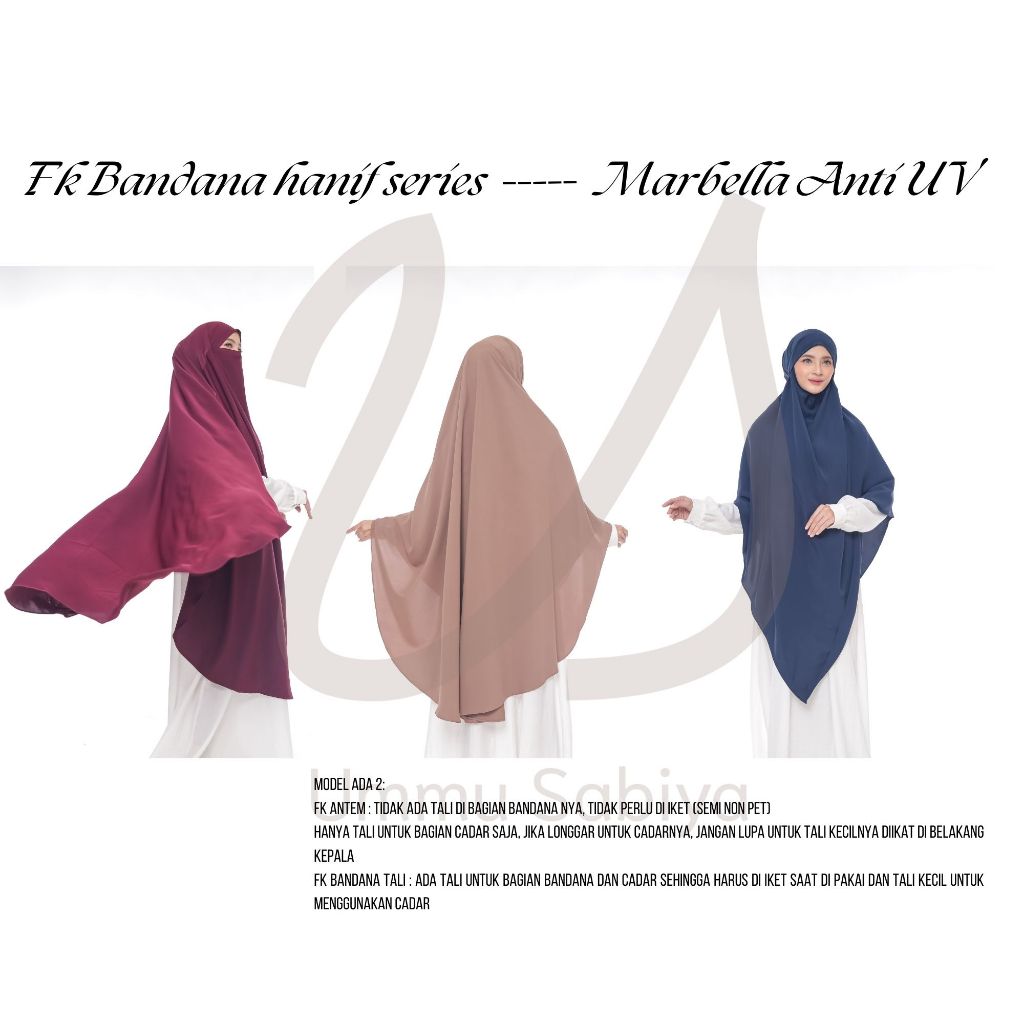 Fk Bandana French Khimar Antem Tali Hanif Marbella Anti UV Pola Oval Lancip Lembut Nyaman Ringan Flo