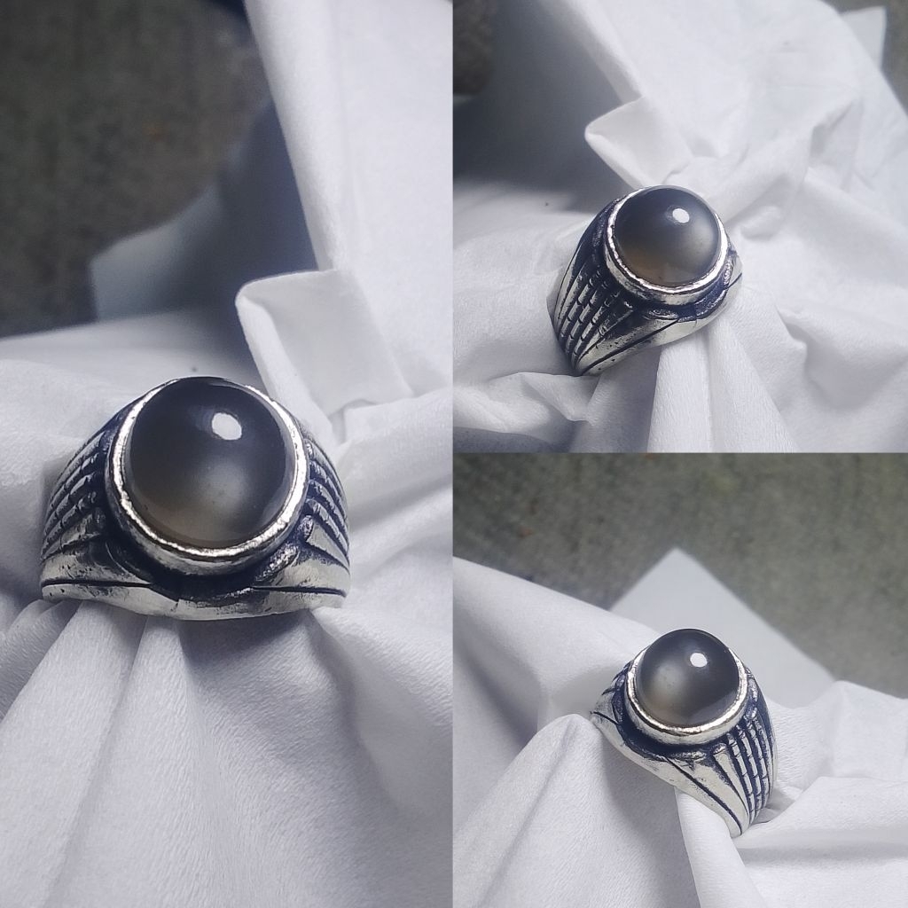 Batu cincin natural moonstone duri bulan hitam Vv32