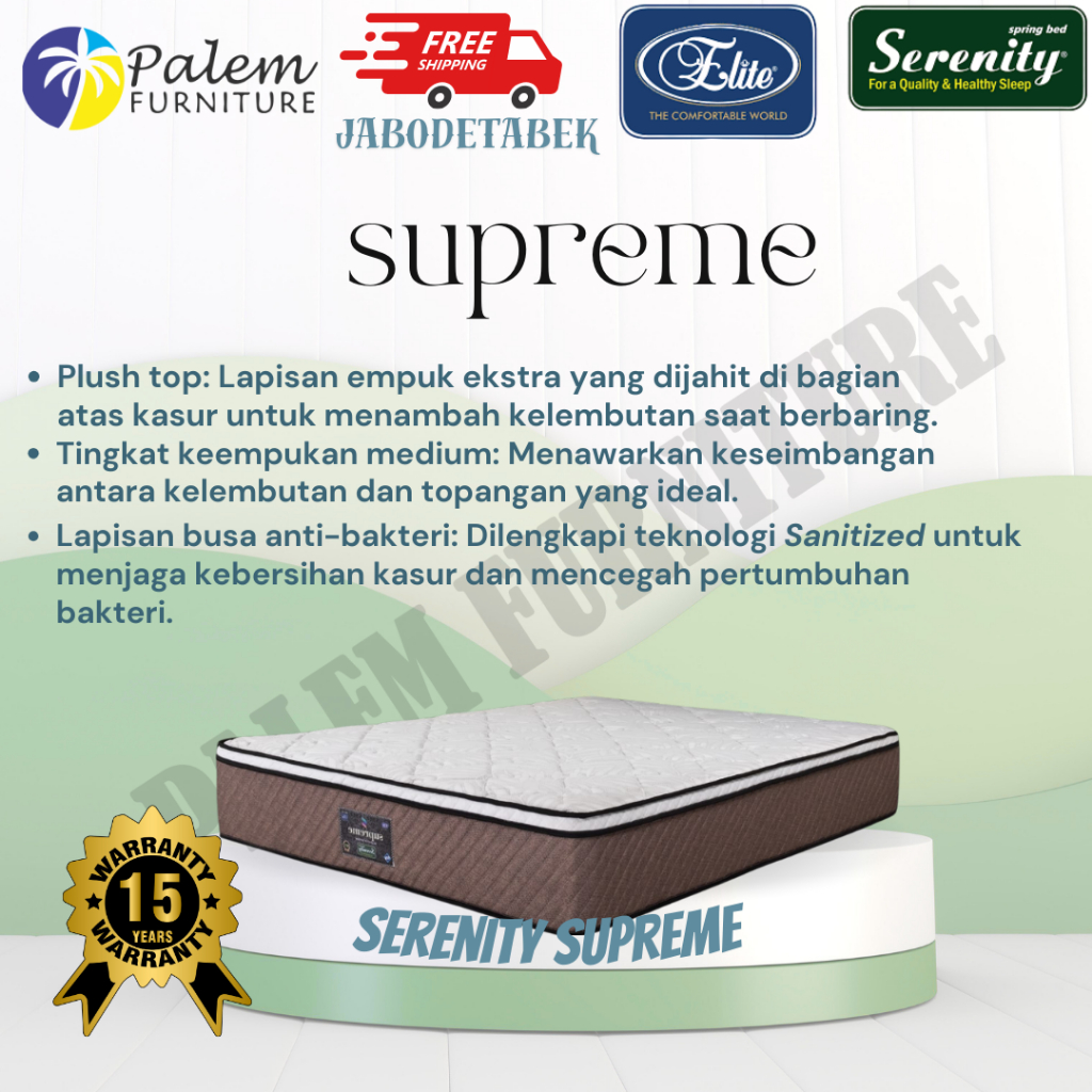 Elite Serenity Supreme Kasur Springbed Plush Top Matras (Kasur + Divan + Sandaran)