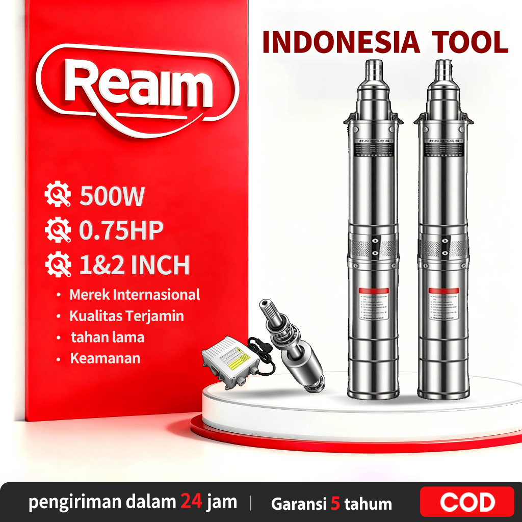Reaim Pompa Satelit  Pompa Air Sumur Dalam 500W Pompa Submersible Stainless Steel 1 Inci Pompa Sumur