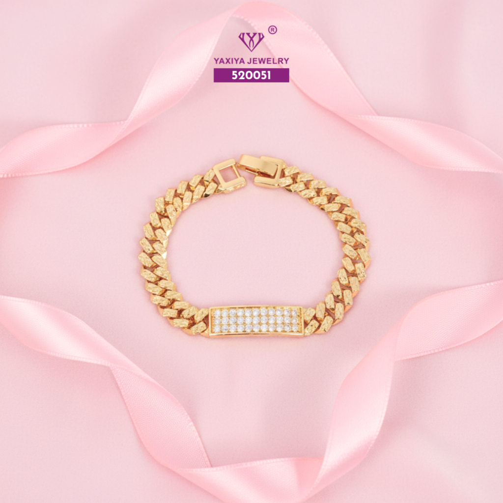Yaxiya Gelang Anak Rantai Plat Perhiasan Lapis Emas 18K 439